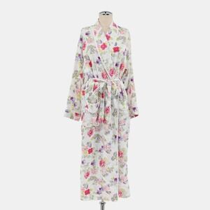 Vtg VICTORIAS SECRET Womens Long Satin Robe Gold Label Size S White‎ Floral 90s